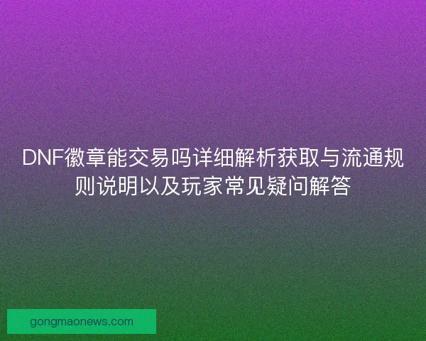 DNF徽章能交易吗详细解析获取与流通规则说明以及玩家常见疑问解答